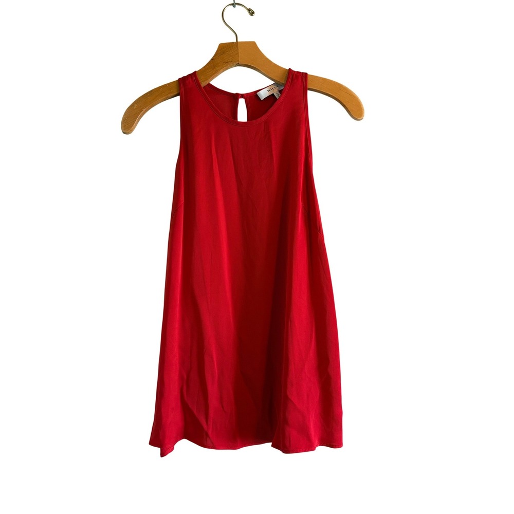 Milly Red Silk Stretch Relaxed fit Sleeveless Round Neck Keyhole Back Blouse  2